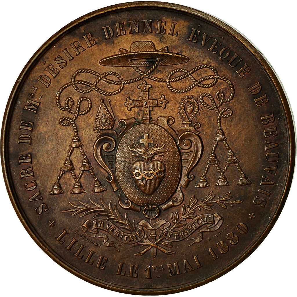 France, Medal, Sacre de l'Evêque de Lille, Désiré Dennel, 1880, Lecomte
