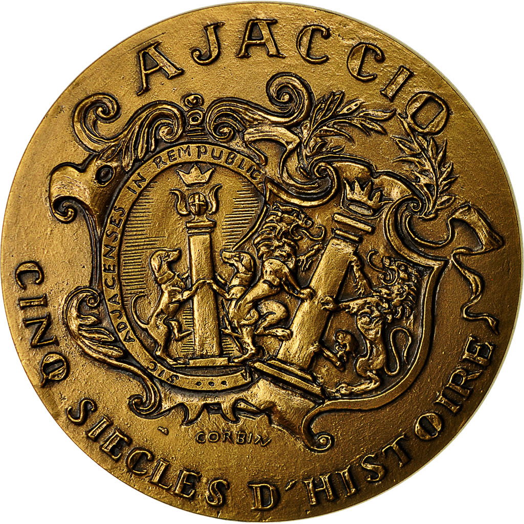 Francia, medalla, Ajaccio, Cinq Siècle d'Histoire, 1992, Corbin, SC+, Bronce