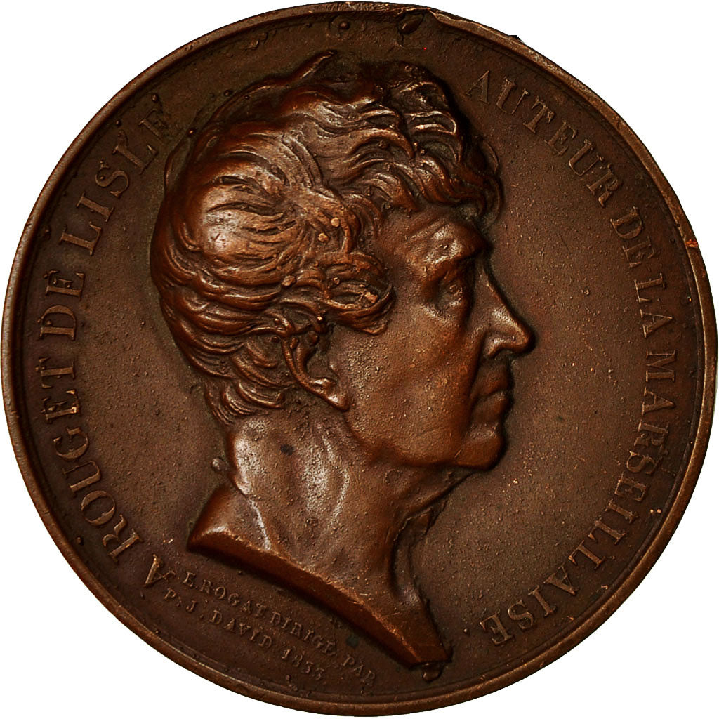 France, Médaille, Rouget de lisle, Auteur de la Marseillaise, 1833, Rogat, TB+