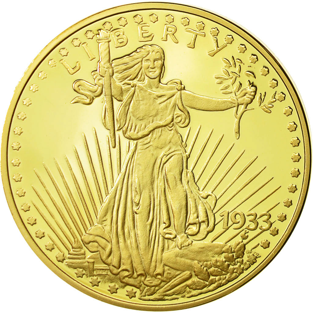 France, Medal, Reproduction Twenty Dollars Liberty, 2003, MS(64), Copper Gilt