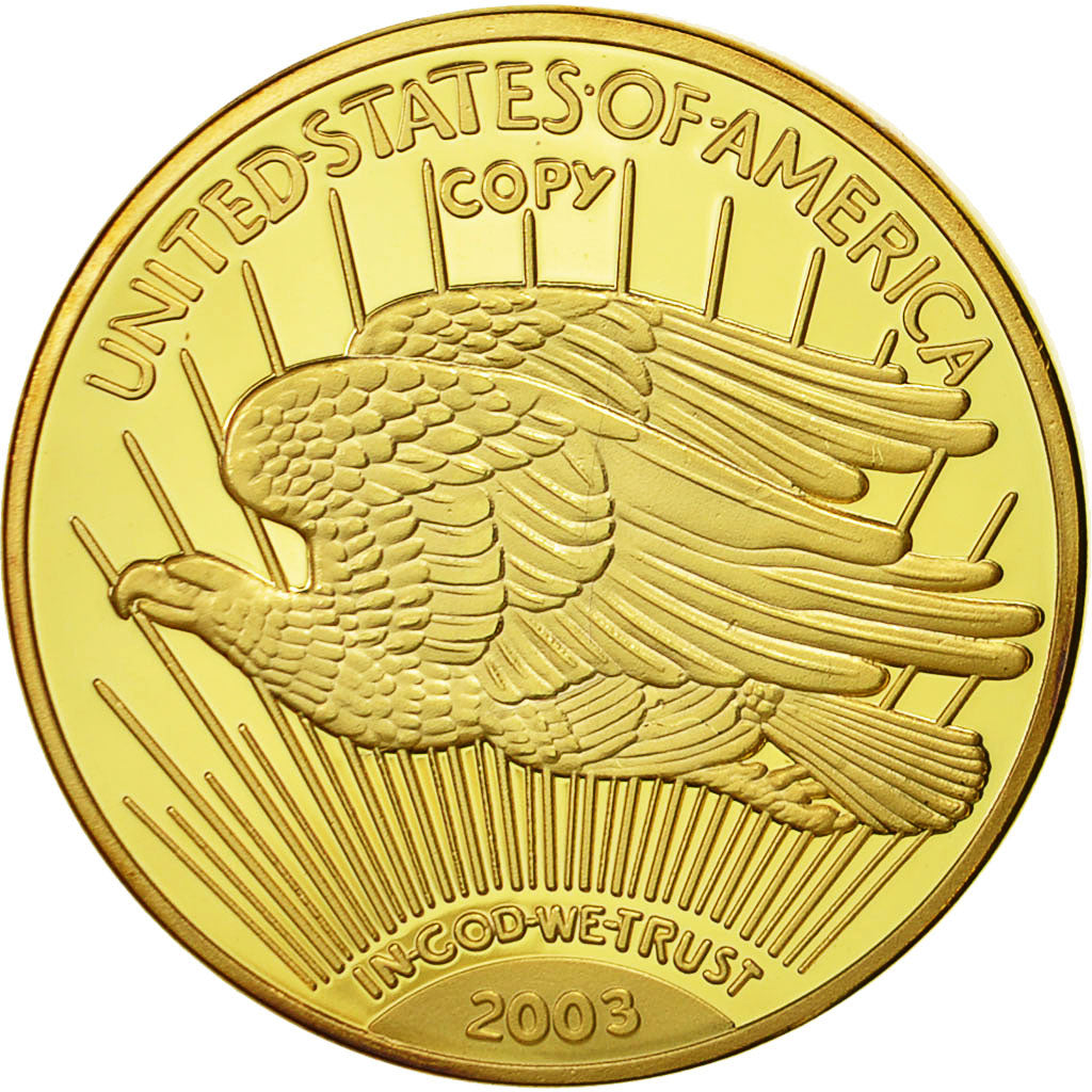 France, Medal, Reproduction Twenty Dollars Liberty, 2003, MS(64), Copper Gilt