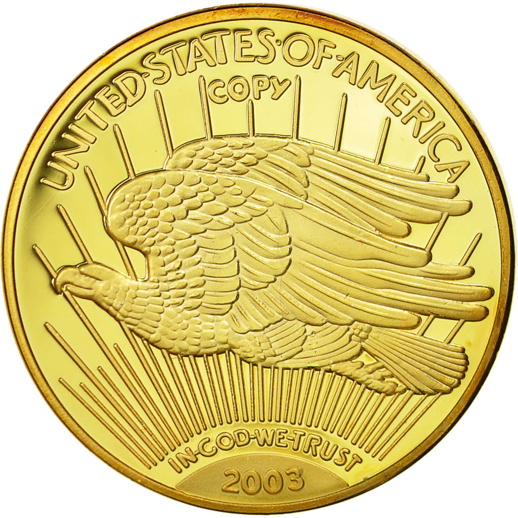 France, Medal, Reproduction Twenty Dollars Liberty, 2003, MS(65-70), Copper Gilt