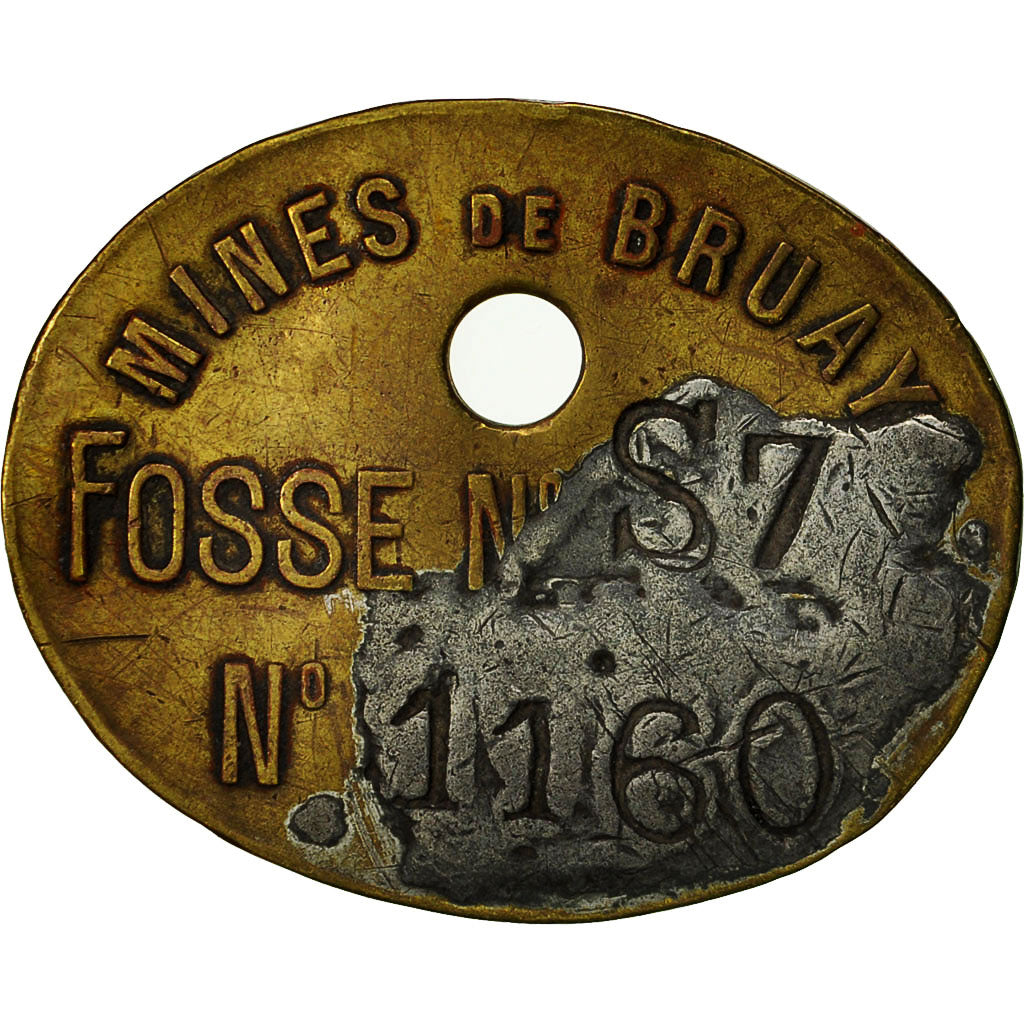Francia, Token, Mines de Bruay, Jeton de Fosse N°S7, BB+, Rame