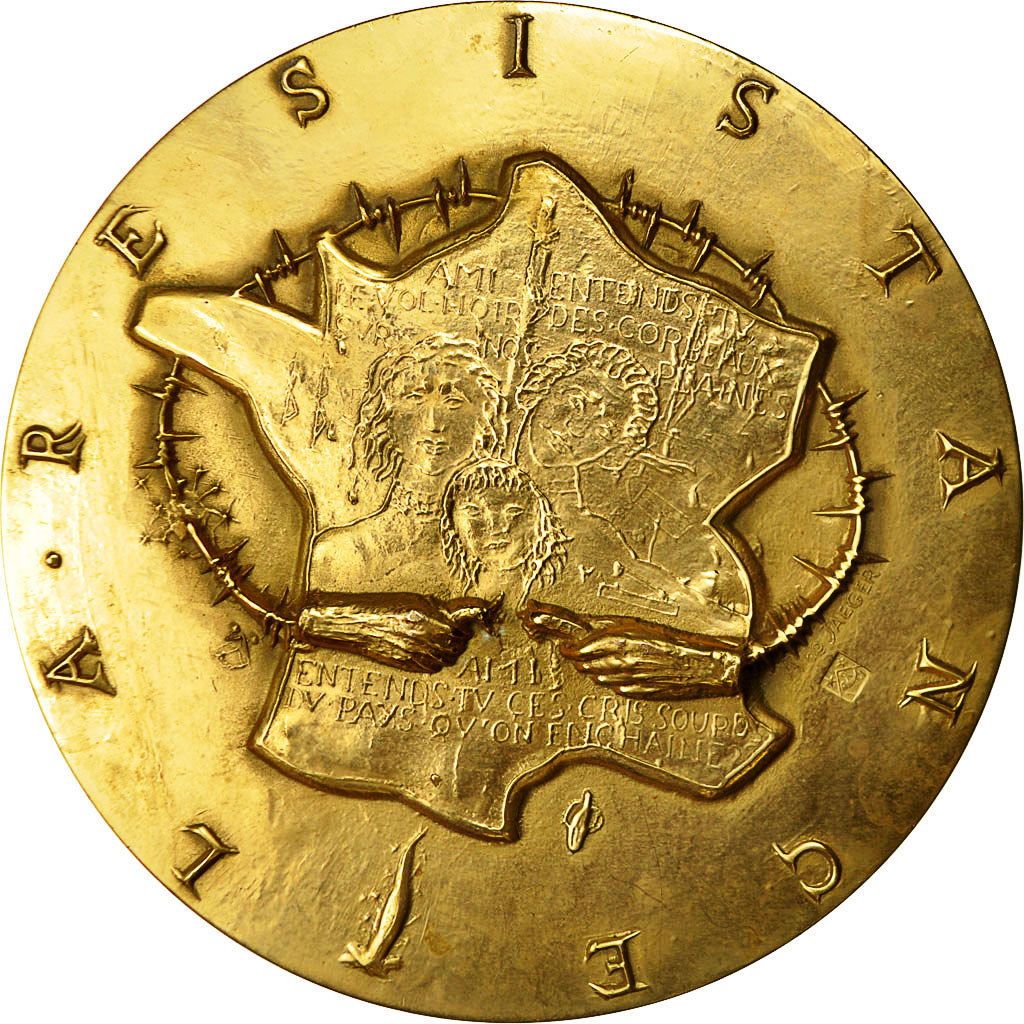 France, Médaille, La Résistance, De Jeager, SUP+, Gilt Bronze
