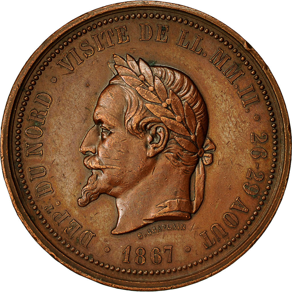 France, Medal, Napoléon III, Visite de la Chambre de Commerce de Lille, 1867