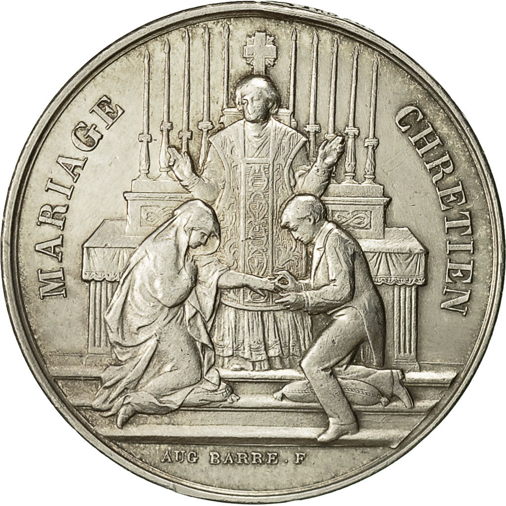 France, Médaille, Religion, Mariage Chrétien, Barre, SUP+, Argent