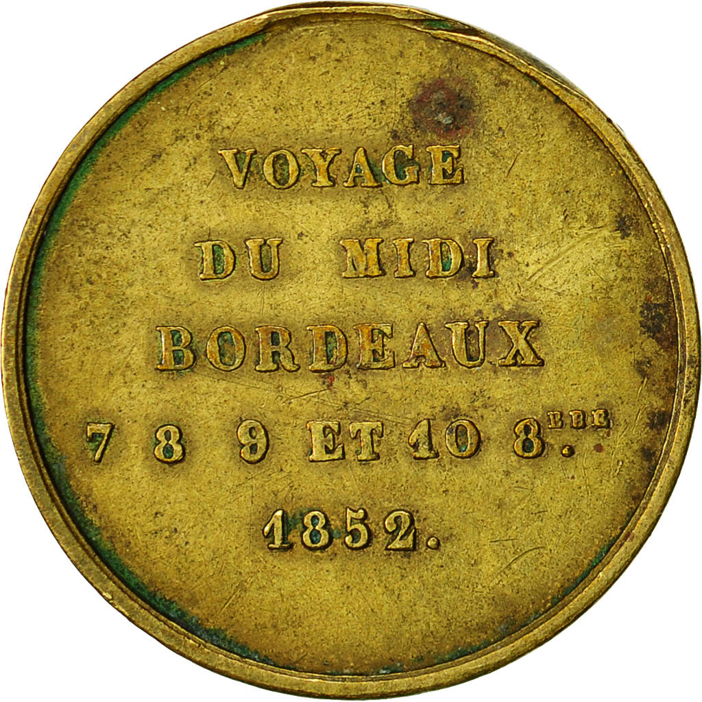 France, Médaille, Napoléon III, Voyage du Midi - Bordeaux, 1852, Caqué, TTB+