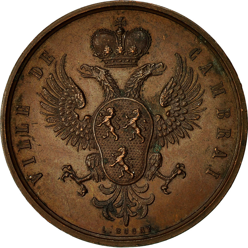 France, Medal, Inauguration des Eaux, Ville de Cambrai, 1864, Bugny, AU(50-53)
