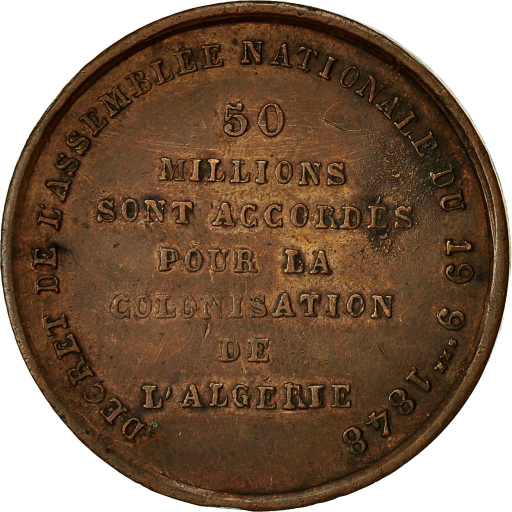 France, Médaille, Premier Départ des Colons pour l'Algérie, 1848, TTB+