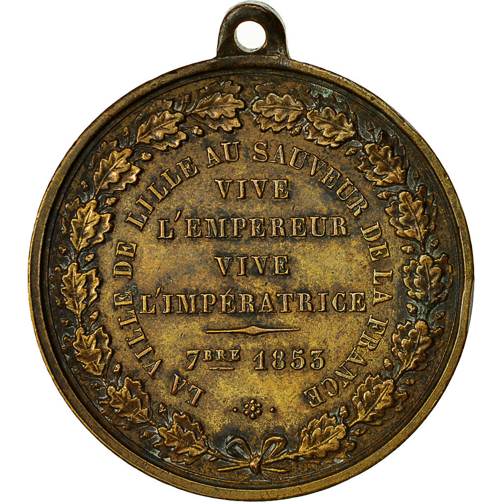 Francja, Medal, Napoléon III, Sauveur de la France, Lille, 1853, AU(55-58)