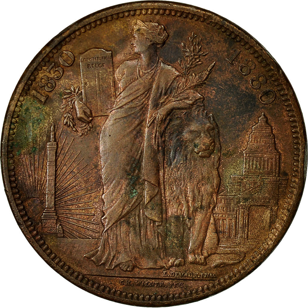 Belgium, Medal, Médaille au Module de 5 Francs, 1880, Wiener, EF(40-45), Copper