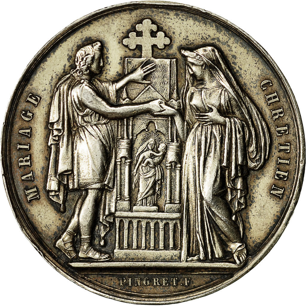 Francja, Medal, Religion, Mariage Chrétien, Pingret, AU(55-58), Srebro