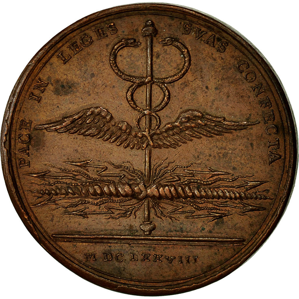 France, Médaille, Louis XIV, Paix de Nimègue, 1678, Breton, TTB+, Cuivre