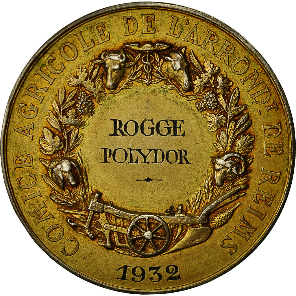 France, Médaille, Comice Agricole de Reims, Olivier de Serres, 1932, Oudiné