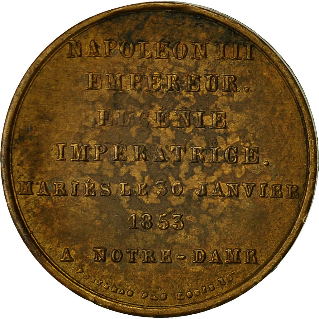 France, Medal, Mariage de Napoléon III et d'Eugénie, 1853, AU(50-53), Copper