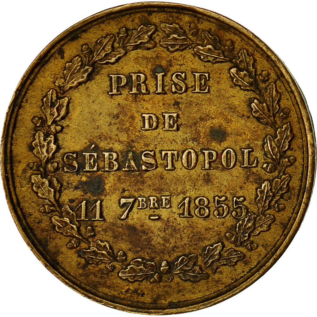 France, Medal, Napoléon III, Prise de Sébastopol, 1855, Robineau, AU(50-53)