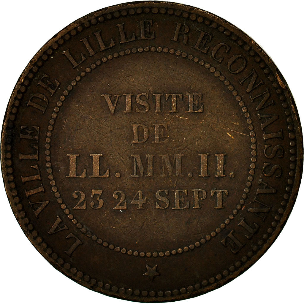 Francia, Token, Visite de Napoléon III à Lille, 1853, Barre, MBC, Bronce