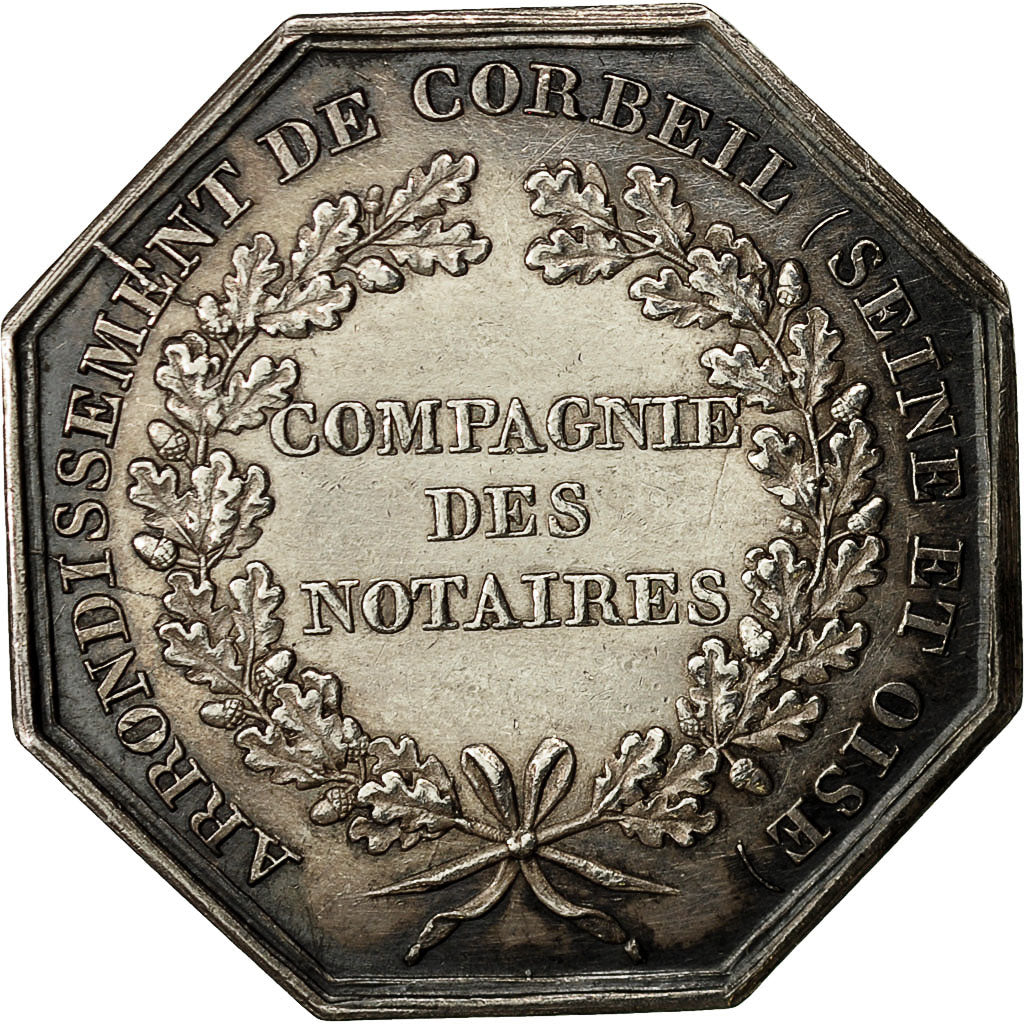 France, Jeton, Louis XVIII, Compagnie des Notaires de Corbeil, Peuvrier, SUP+