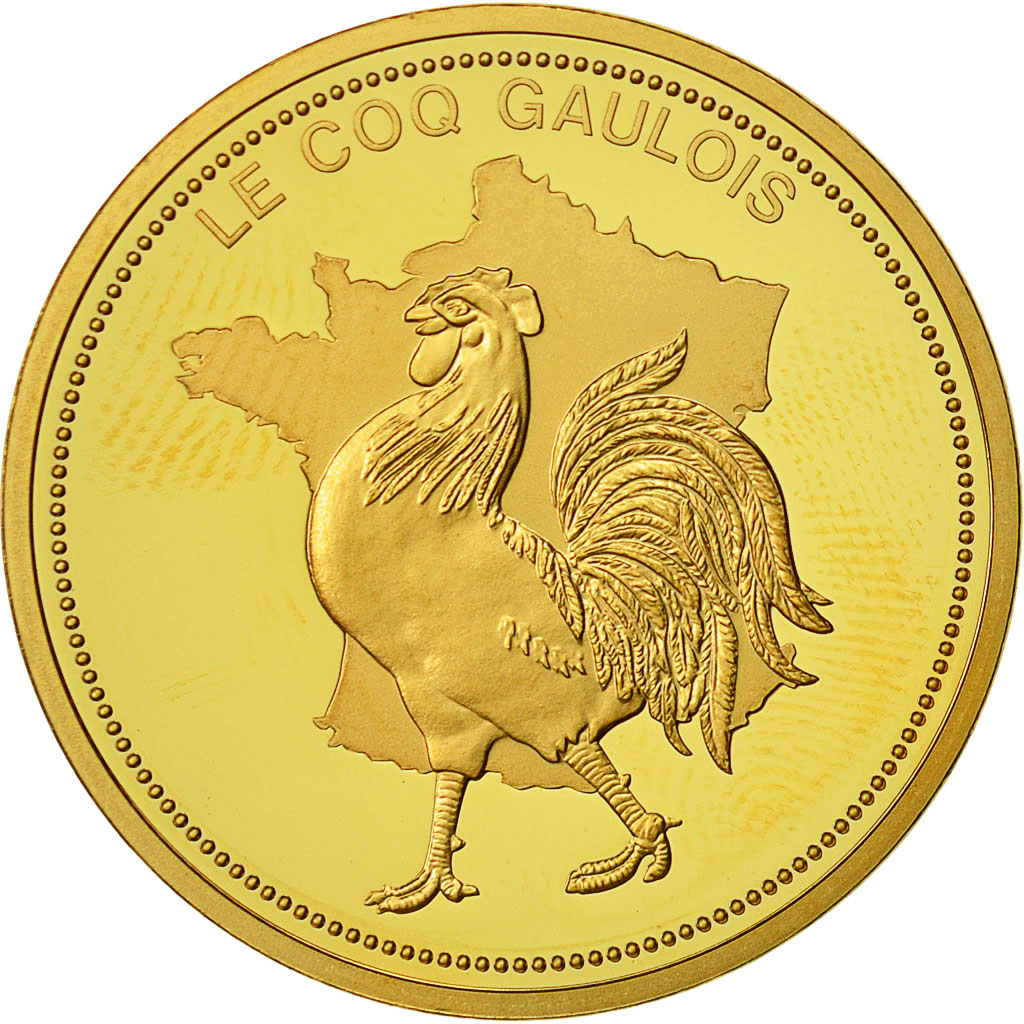 France, Medal, Histoire de France, Le Coq Gaulois, MS(65-70), Copper Gilt