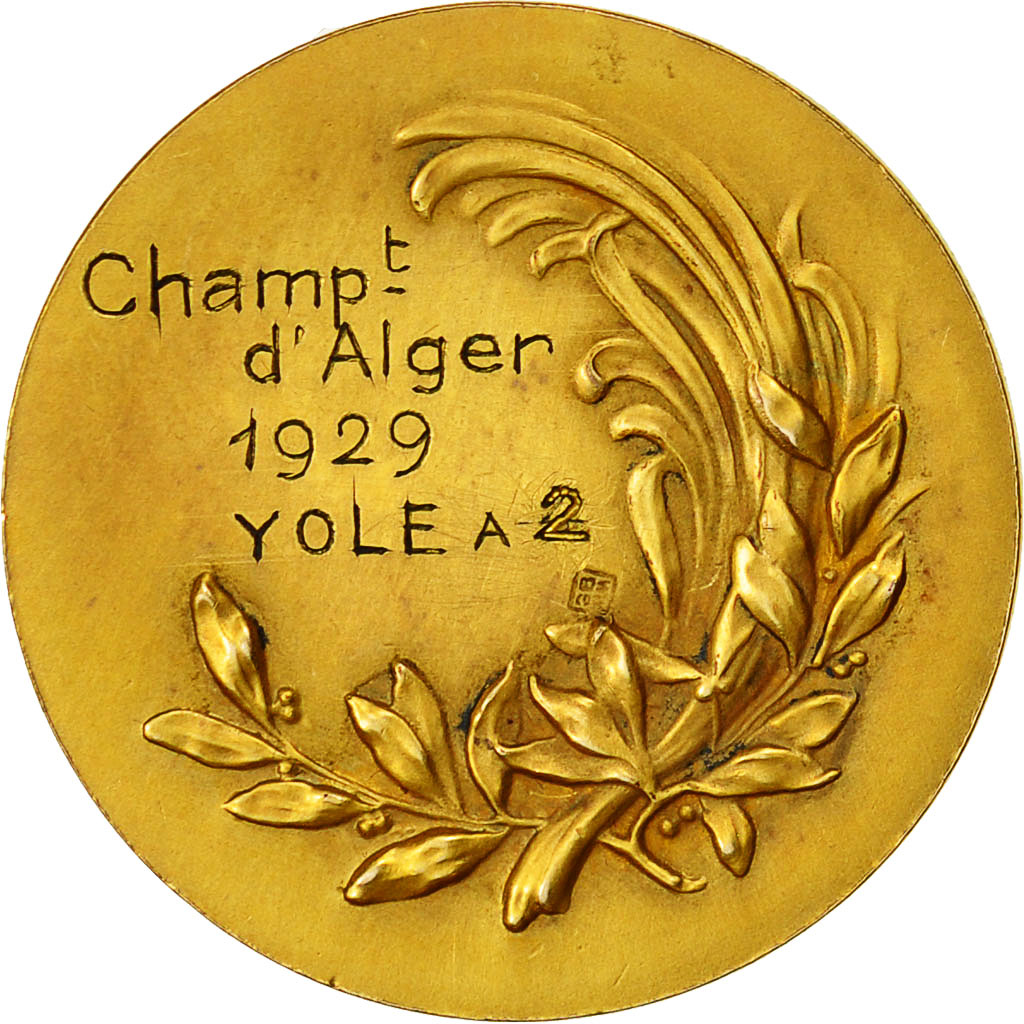Algeria, Medal, Yole à 2, Championnat d'Alger, 1929, MS(63), Gilt Bronze