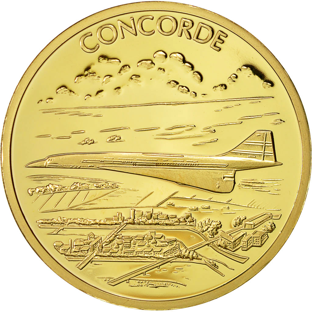 France, Medal, Histoire de l'Aviation, Le Concorde, MS(64), Copper Gilt