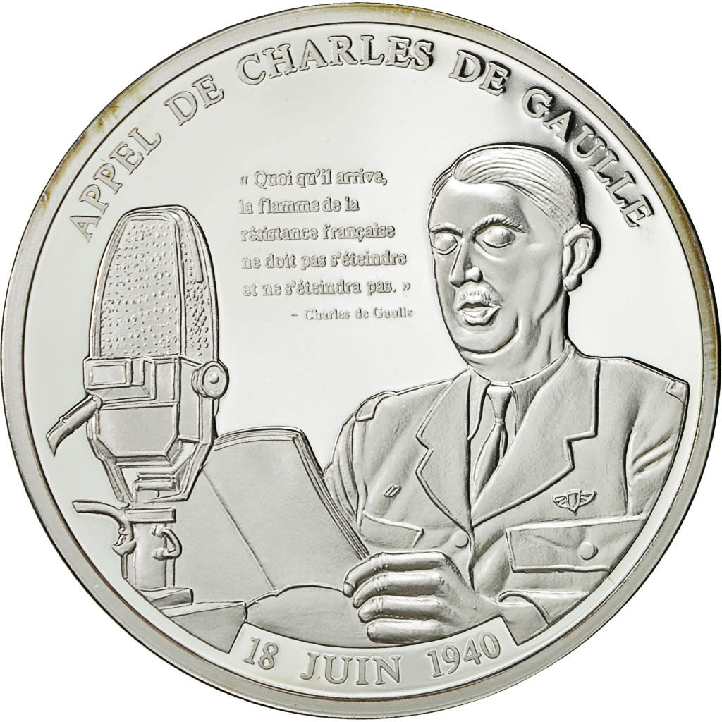 Frankrijk, Medaille, Charles De Gaulle, Appel du 18 juin 1940, UNC, Verzilverd