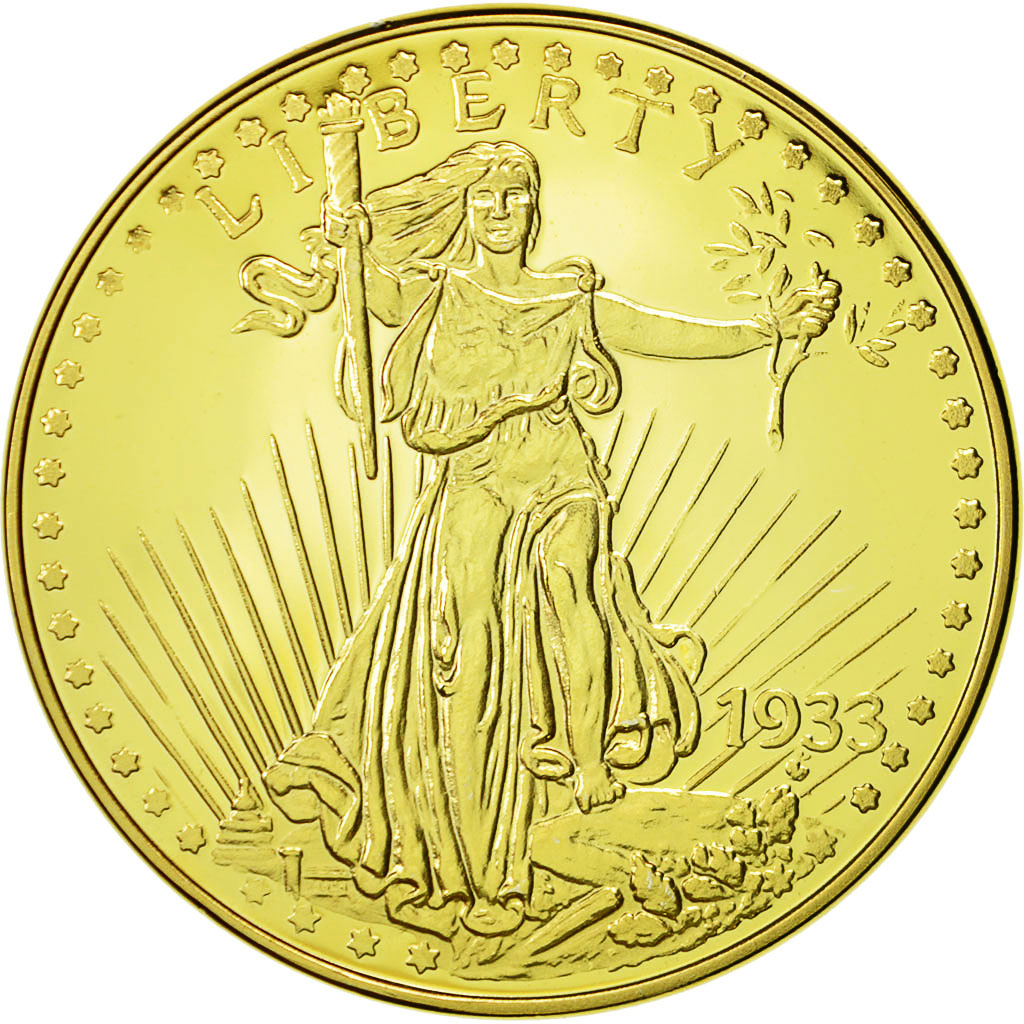France, Médaille, Reproduction Twenty Dollars Liberty, SPL+, Copper Gilt
