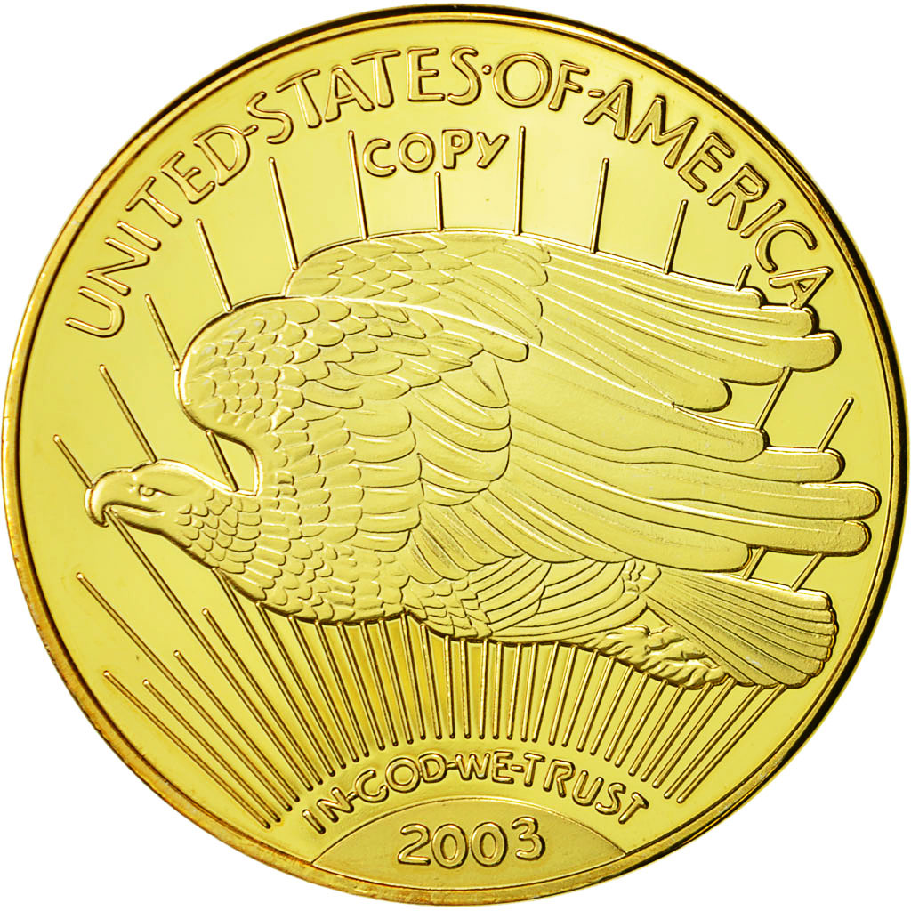 France, Médaille, Reproduction Twenty Dollars Liberty, SPL+, Copper Gilt