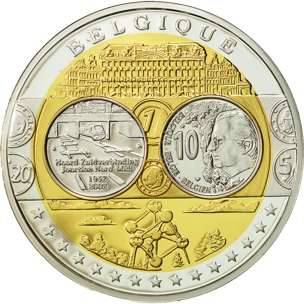 Belgio, medaglia, L'Europe, Jonction Nord-Midi, 2002, SPL+, Argento