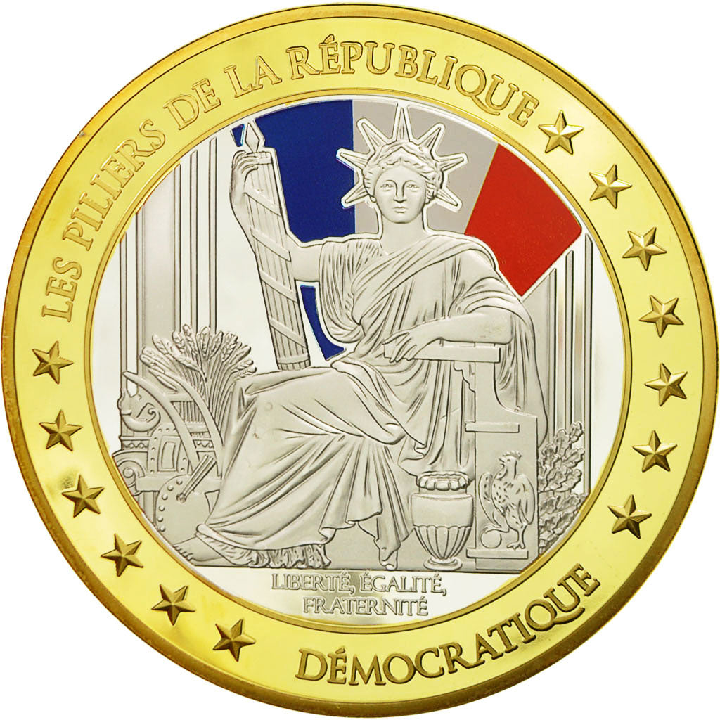 France, Medal, Les piliers de la République, Marianne, MS(65-70), Copper Gilt