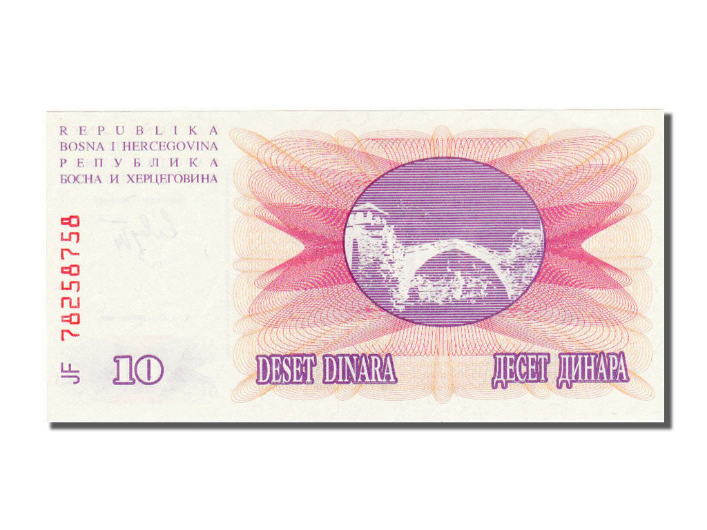 Banconote, Bosnia - Erzegovina, 10 Dinara, 1992, FDS