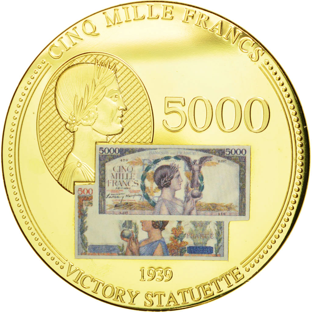 France, Médaille, Les Anciens Francs, billet de 5000 Francs Victoire, FDC