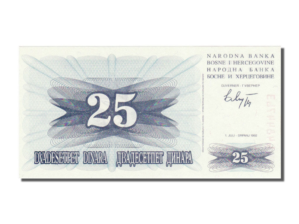 Banconote, Bosnia - Erzegovina, 25 Dinara, 1992, FDS