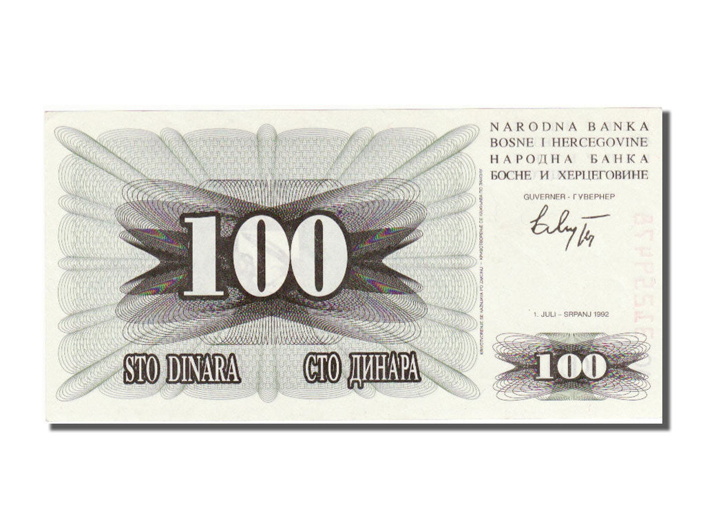 Banconote, Bosnia - Erzegovina, 100 Dinara, 1992, FDS