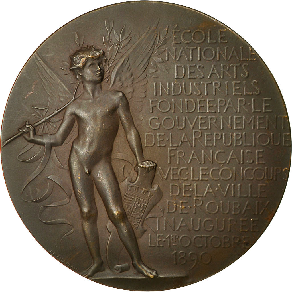 France, Medal, Ecole Nationale des Arts Industriels, Roubaix, 1890, Chaplain