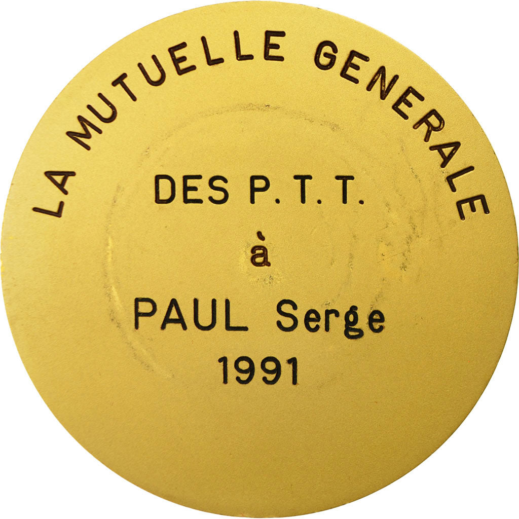 France, Médaille, Mutuelle Générale des P.T.T, 1991, SUP+, Gilt Bronze