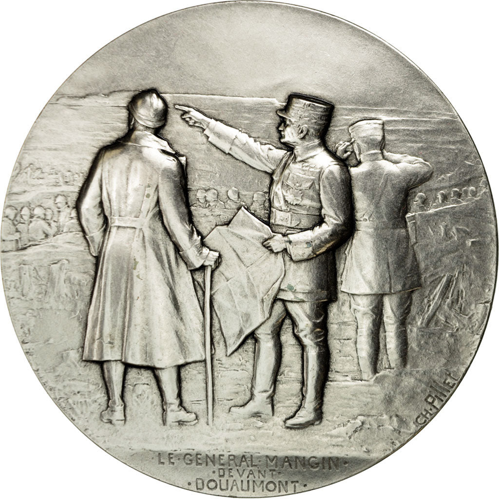 Francja, Medal, Le général Mangin devant Douaumont, Pillet, MS(65-70), Brąz