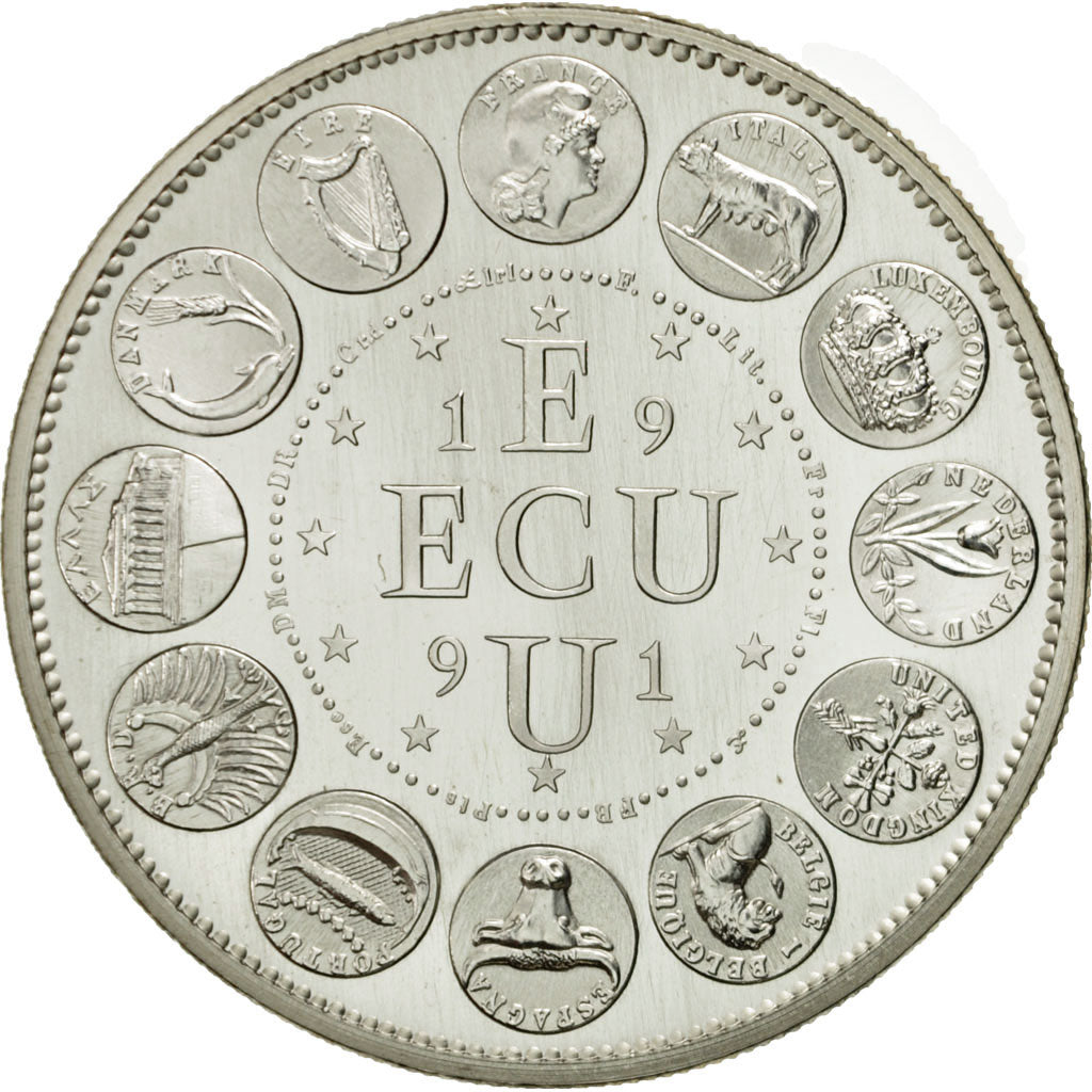 France, Medal, Ecu Europa, Marianne, 1991, Rodier, MS(65-70), Silver