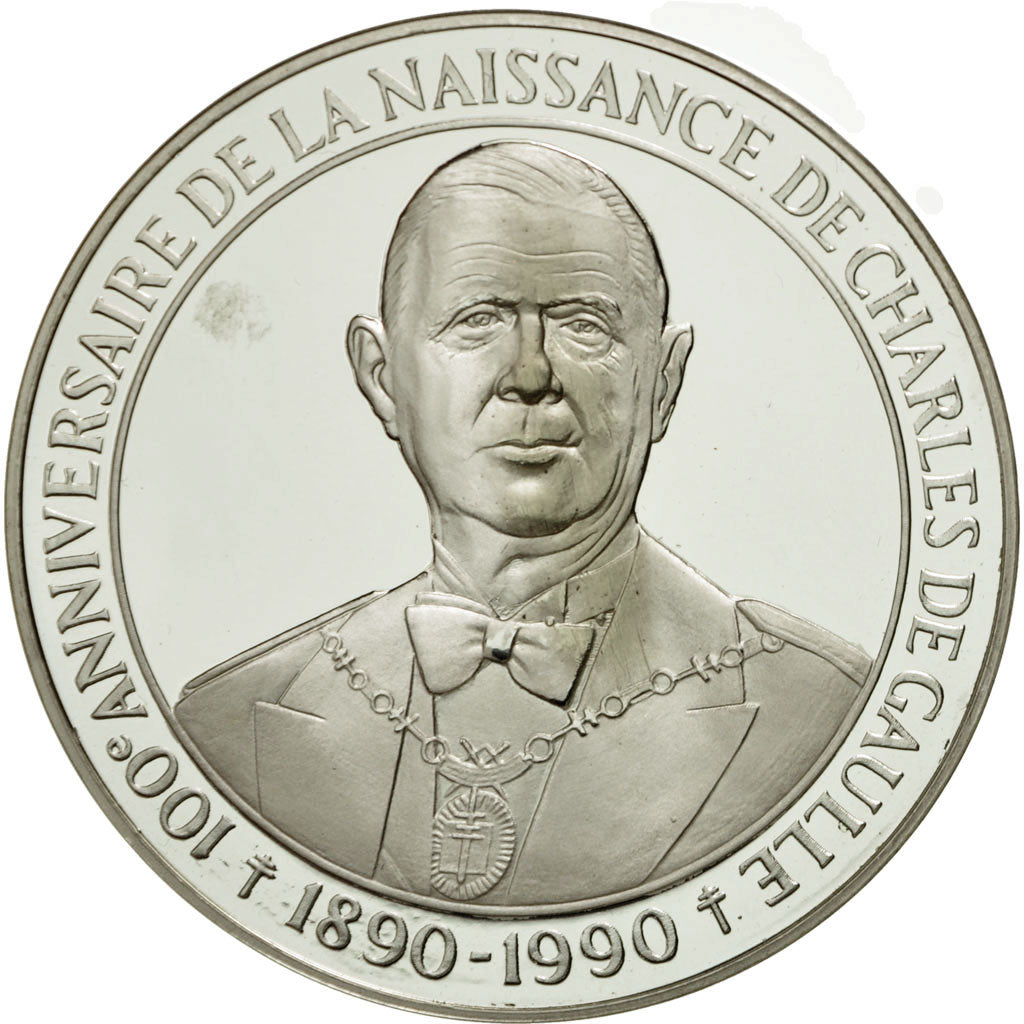 France, Medal, Anniversaires du Général de Gaulle, 1990, MS(65-70), Silver