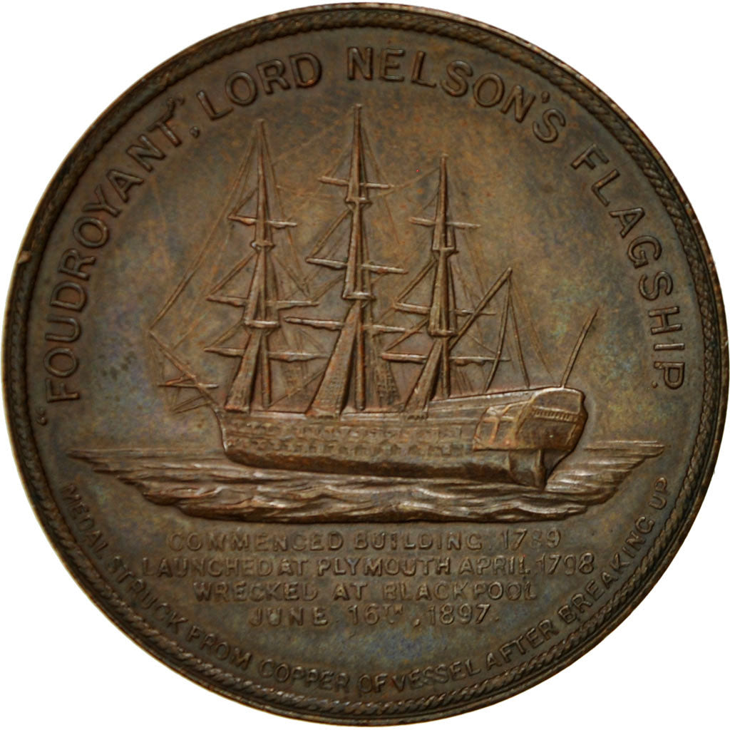 United Kingdom , Medaille, L'Amiral Nelson et Le Foudroyant, 1897, VZ, Kupfer