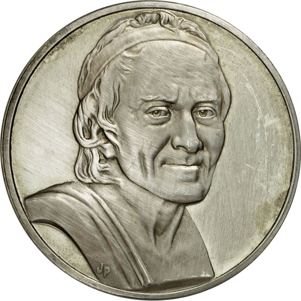 France, Médaille, Buste de Voltaire, Jean Antoine Houdon, SUP+, Argent