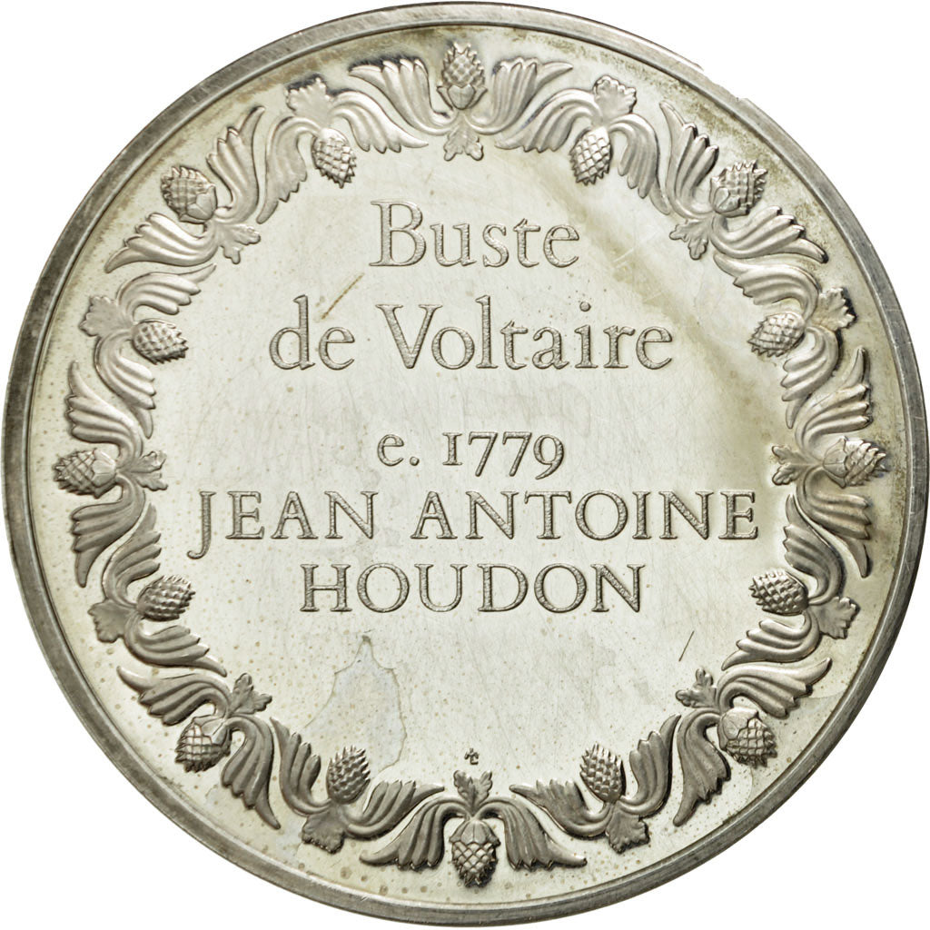 France, Médaille, Buste de Voltaire, Jean Antoine Houdon, SUP+, Argent