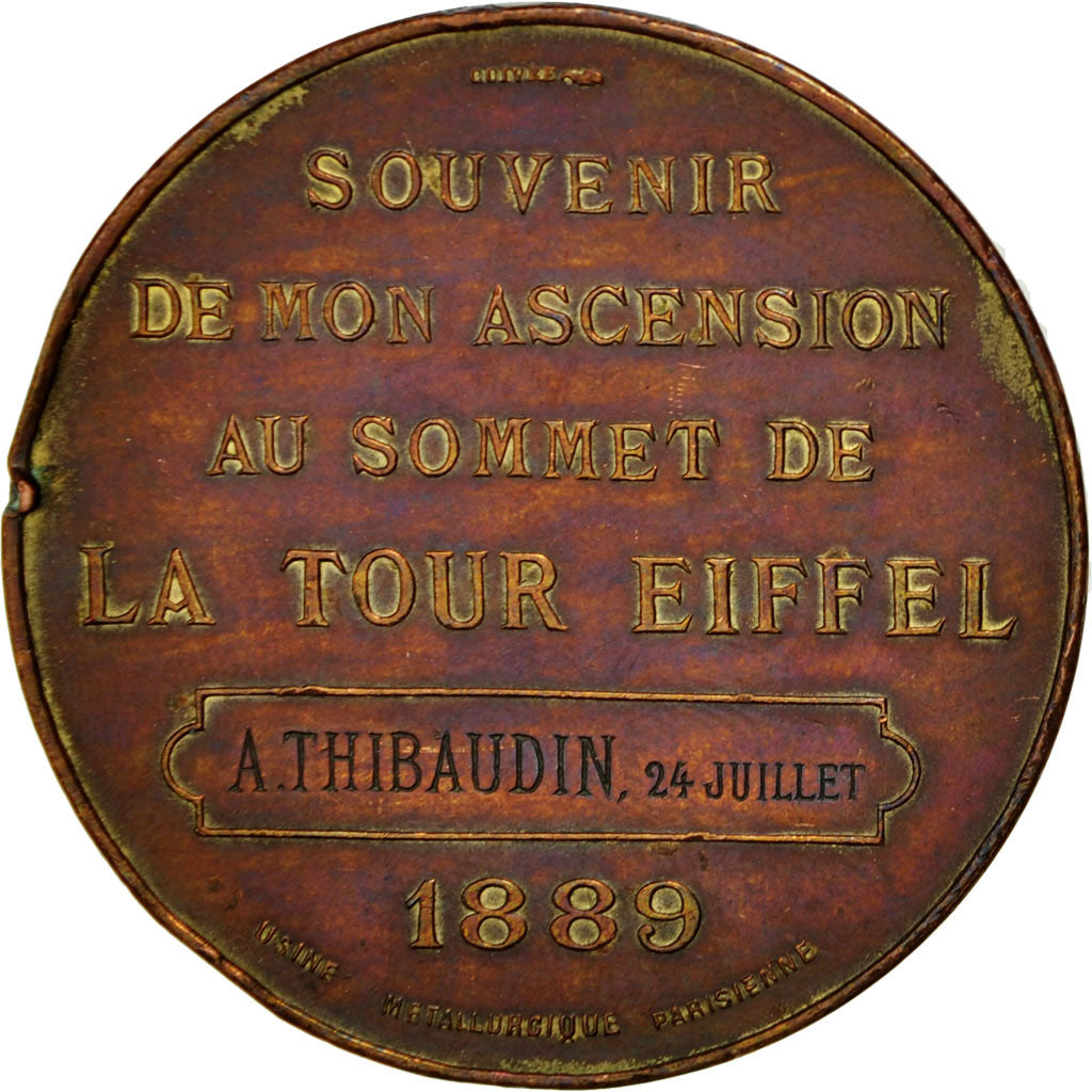 France, Medal, Souvenir de mon Ascension à la Tour Eiffel, 1889, AU(50-53)