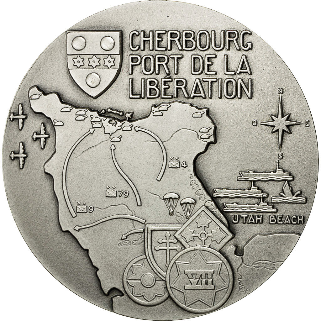 France, Medal, Cherbourg Port de la Libération, MS(64), Silvered bronze