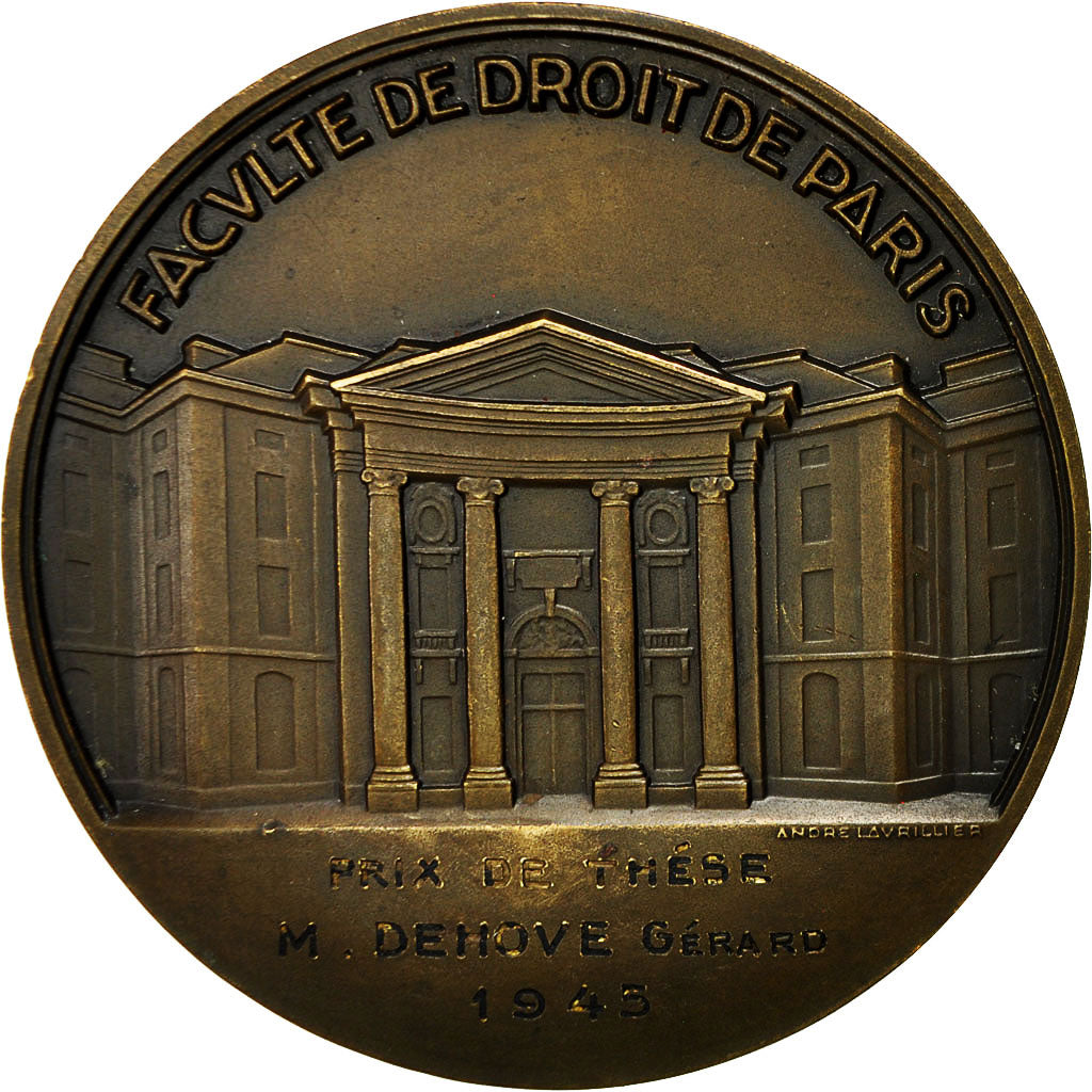 France, Medal, Faculté de Droit de Paris, Edgard Allix, 1945, Lavrillier