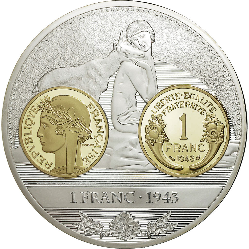 France, Medal, Histoire de la Monnaie Française, 1 Franc 1943, 2013, MS(65-70)