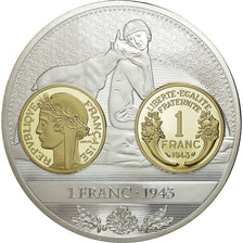 France, Medal, Histoire de la Monnaie Française, 1 Franc 1943, 2013, MS(65-70)