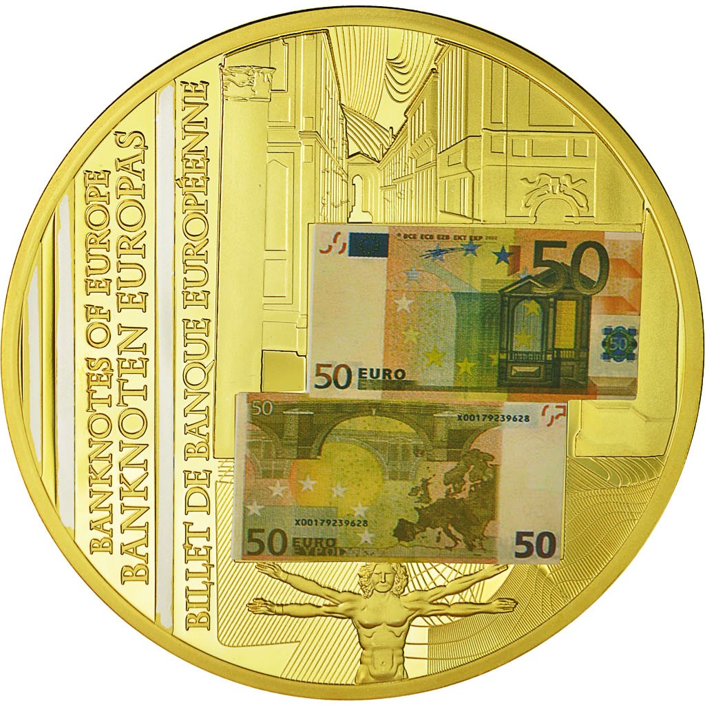 Frankrijk, Medaille, Europe, Billets de Banque Européenne, FDC, Copper Gilt