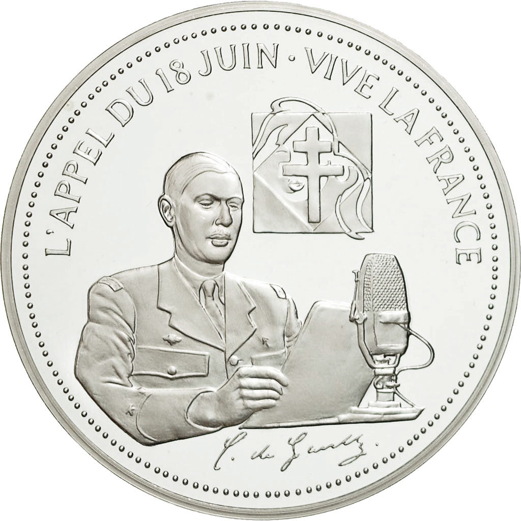 Francia, medaglia, De Gaulle, l'Appel du 18 juin, FDC, Copper Plated Silver