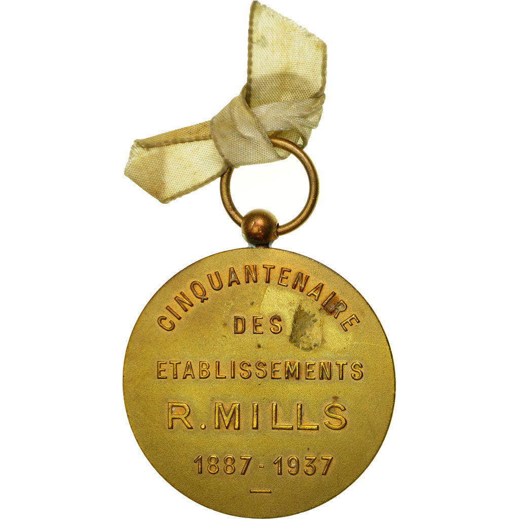 France, Medal, Cinquantenaire des Etablissements R.MILLS, 1937, AU(55-58), Gilt